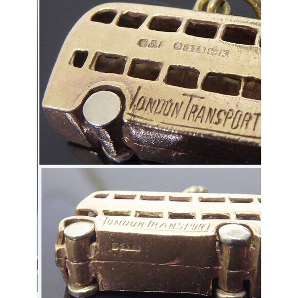 Vintage 9K Gold London Bus Charm Pendant "London Transport" Engraved Rotating Wh - Picture 2 of 14